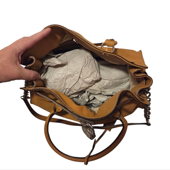 Michael Kors Hamilton Leather Satchel Crossbody Purse Bag Tan Brown Dust Cover - Picture 8 of 15